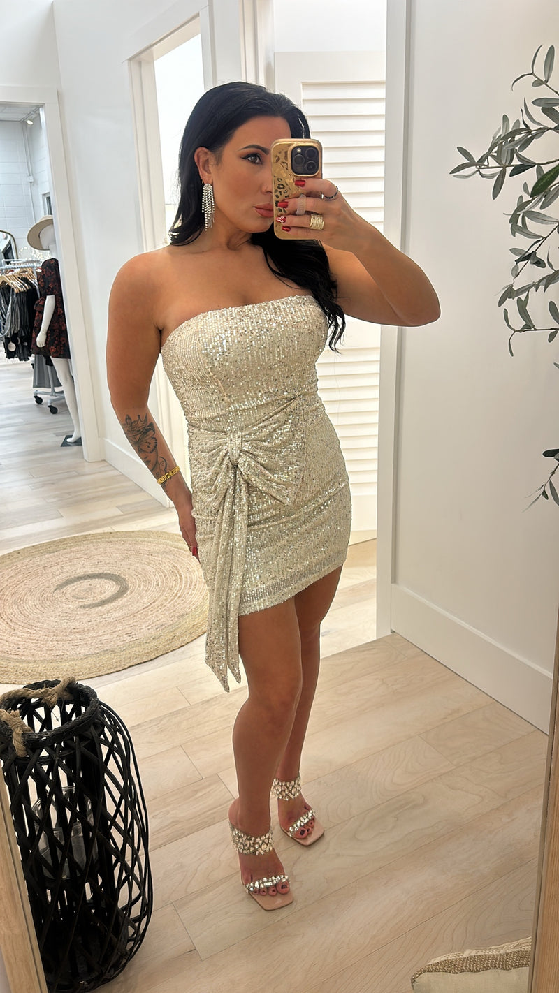 Adore-A-Bow Sequin Bodycon Dress