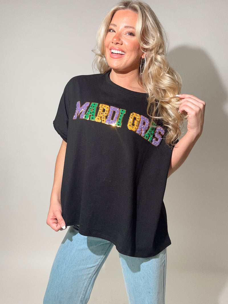 Mardi Gras Rhinestone Patch Top